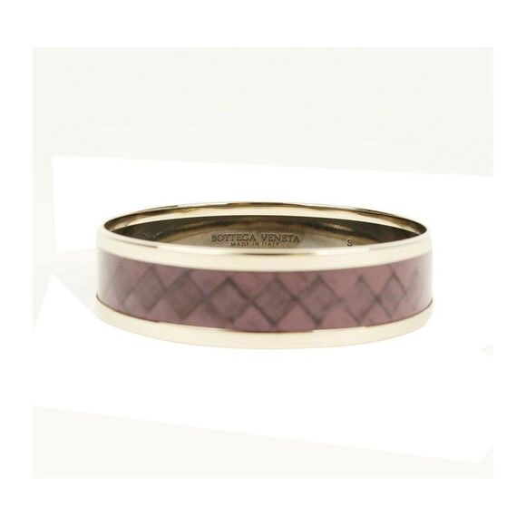 Bottega Veneta Women's Purple Enamel Metal Woven Print Gold Bracelet (Small)
